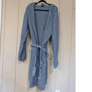 Onsen Hooded Waffle Robe Denim Blue Size L Supima Cotton Luxury Spa Huckberry‎